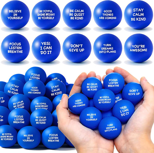 108 Pack Stress Balls Bulk for Adults, Ten Colorful Foam Anxiety Relief Fidget Squeeze Toys with Motivational Quotes, Office Appreciation Gifts, Classroom Rewards
