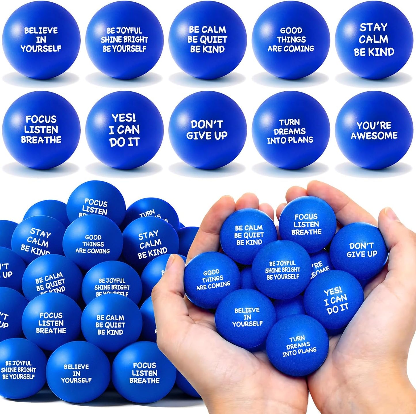 108 Pack Motivational Stress Balls Bulk for Adults & Kids Foam Stress Toys