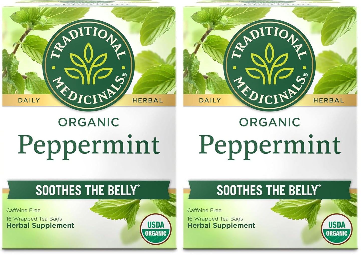 Traditional Medicinals Organic, Peppermint Tea - Helps Soothe Belly from Occasional Gas and Bloating - Kosher, Non-GMO, Caffeine-Free, Compostable - 16 Tea Bags