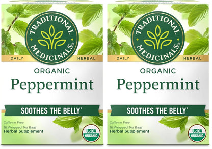 Traditional Medicinals Organic, Peppermint Tea - Helps Soothe Belly from Occasional Gas and Bloating - Kosher, Non-GMO, Caffeine-Free, Compostable - 16 Tea Bags