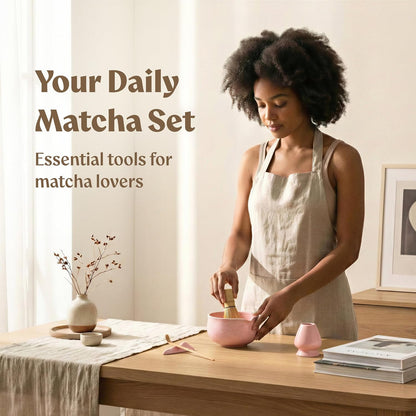 EDELHAUS Matcha Kit Whisk Set (7 Pcs) - Complete Matcha Set, Matcha Bowl with Spout, Whisk with Holder, Bamboo Scoop with Rest and Sifter, Perfect Kit for Matcha Lovers (Green Mist)