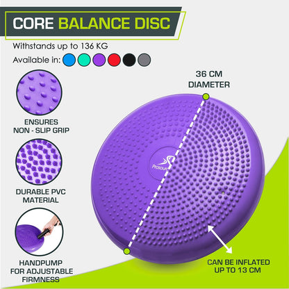 ProsourceFit Core Balance Disc Trainer, 14” Diameter with Pump for Fitness, Balance Training, or Seating; Wobble Board for Core Stability; Flexible Floor Cushions