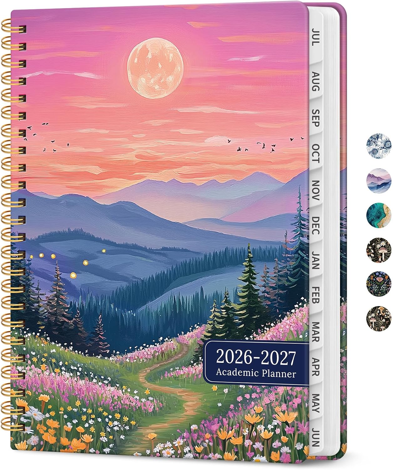 Planner 2026-2027, Academic Monthly and Weekly Calendar Planner for Women, July 2026 - June 2027, Hardcover Pretty Agenda Planner Book with Tabs, Spiral Daily Organizer for School Office Home Supplies, 6.3" x 8.5" - Blue Floral