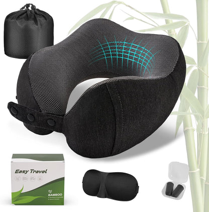 Cirorld Neck Pillow for Traveling, Travel Pillows for Airplanes,100% Pure Memory Foam Travel Neck Pillow, Adjustable Flight Pillow, Portable Plane Accessories with Eye Mask, Earplugs, Carry Bag