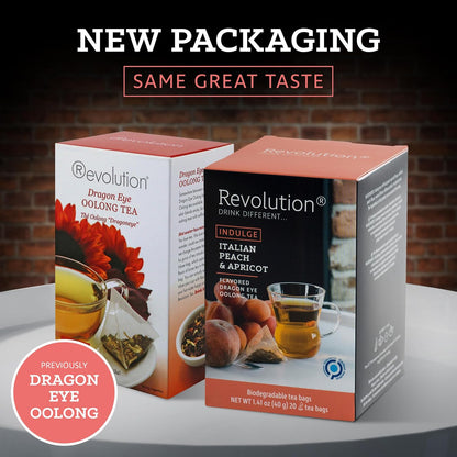 REVOLUTION TEA® Dragon Eye Oolong Tea Bags [THE ORIGINAL] - INDULGE Italian Peach & Apricot Oolong Tea - Premium Dragon Tea Bags - Oolong Black Tea Organic Biodegradable - 20 Bags