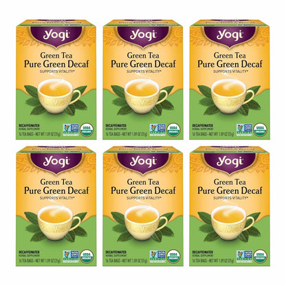 Yogi Green Tea Pure Green Decaf, 16 Tea Bags (6 Pack)