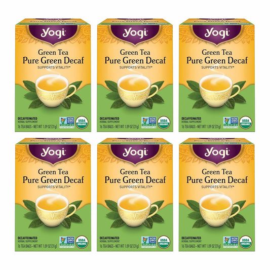 Yogi Green Tea Pure Green Decaf, 16 Tea Bags (6 Pack)