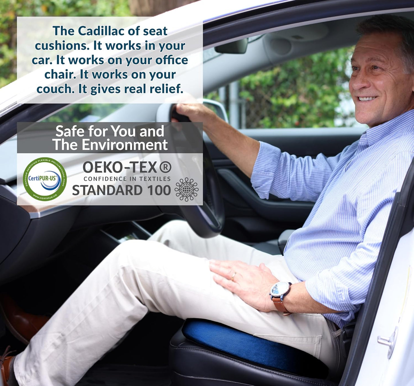 ComfiLife Gel Enhanced Seat Cushion – Office Chair Cushion – Non-Slip Gel & Memory Foam Coccyx Cushion for Tailbone Pain - Desk Chair Car Seat Cushion Driving - Sciatica & Back Pain Relief (Navy)