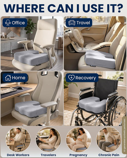 5 STARS UNITED Seat Cushion - Memory Foam Chair Cushion for Tailbone Pain Relief - Ergonomic Support for Coccyx, Sciatica & Butt - Office, Desk & Gaming Chair, Car Seat, Wheelchair, Black Suede