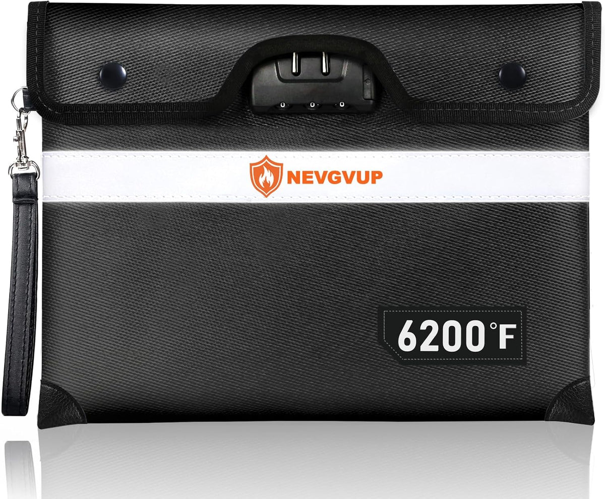 Upgraded 6200°F Fireproof Document Bag with Lock, Fire proof Money Bag for Cash with Zipper/Reflective Strip, 9 Layer of Heat Insulated Material, Water Resistant Fireproof Bags for Documents,Safe Bags