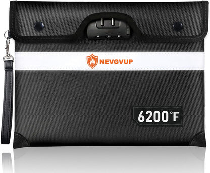 Upgraded 6200°F Fireproof Document Bag with Lock, Fire proof Money Bag for Cash with Zipper/Reflective Strip, 9 Layer of Heat Insulated Material, Water Resistant Fireproof Bags for Documents,Safe Bags
