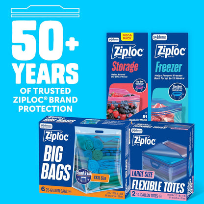 Ziploc Flexible Totes, 22 Gallon X-Large Storage Bags with Zipper, 2 Count