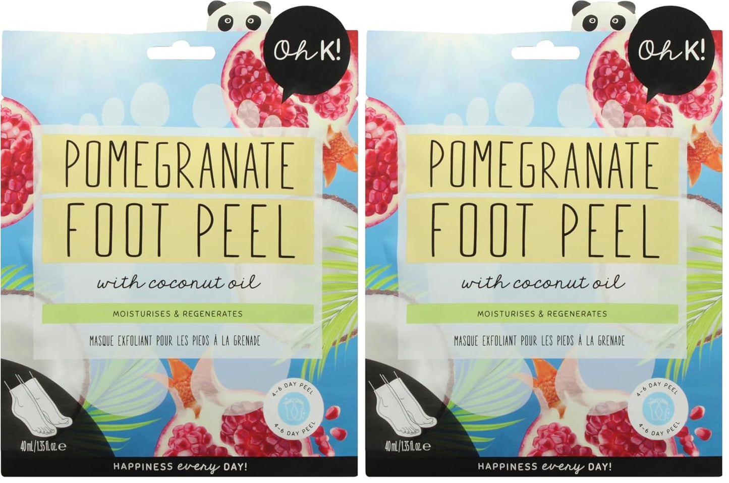 Oh K! Foot Peel Mask - Pomegranate - Foot Peeling Mask for Dry Feet and Cracked Heels - Feet Exfoliant with Pomegranate and Coconut Oil - 1 Pair
