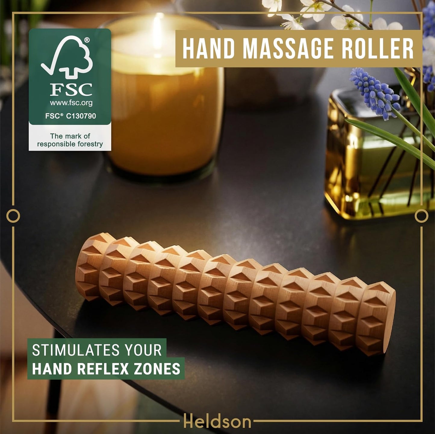 HELDSON® Wooden Therapy Massage Tools [6 Pieces] - Wood Rollers for Body Sculpting - Lymphatic Drainage Massager - Cellulite Tool - Maderoterapia Kit - Back Rolling Stick - Wellness Gifts Women, Men