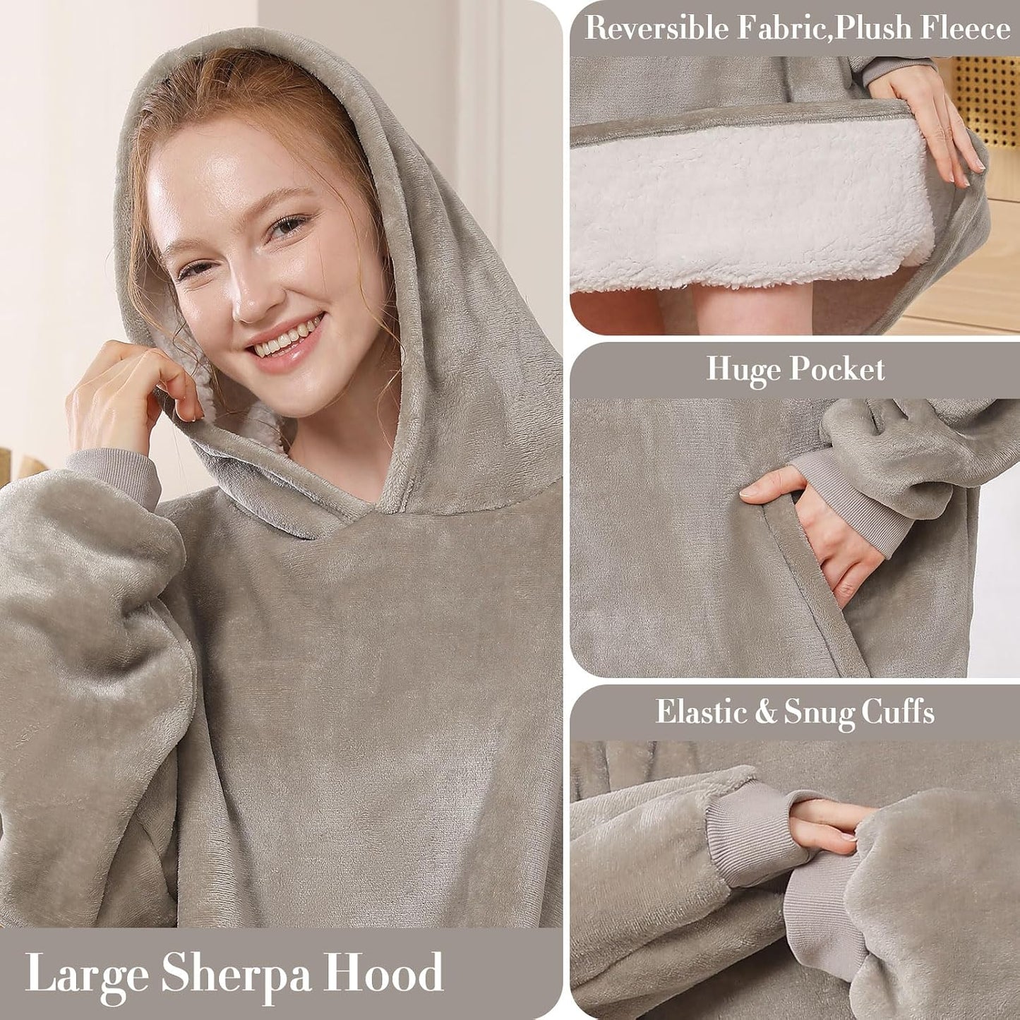LetsFunny Blanket Hoodie,Oversized Wearable Sherpa Fleece Blanket Sweatshirt,Super Soft Warm Cozy with Giant Pocket,Gifts for Women Men Adults Teenagers, One Size Fits All