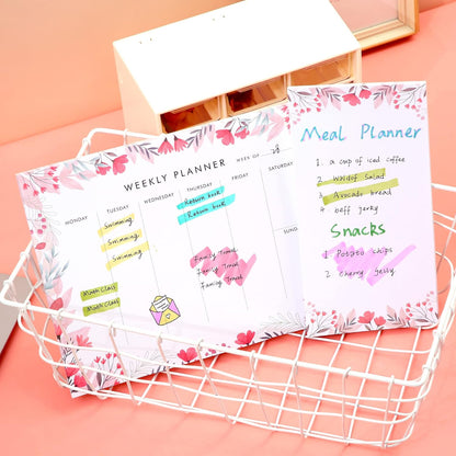 Weekly Planner Notepad Tear Off Set of 2 Weekly Calendar Pad 52 Undated To Do List Notepad Sheets Desk Planner Planning Pads Productivity Tracker for Work Goals Notes Schedule Ideas, Floral Blue