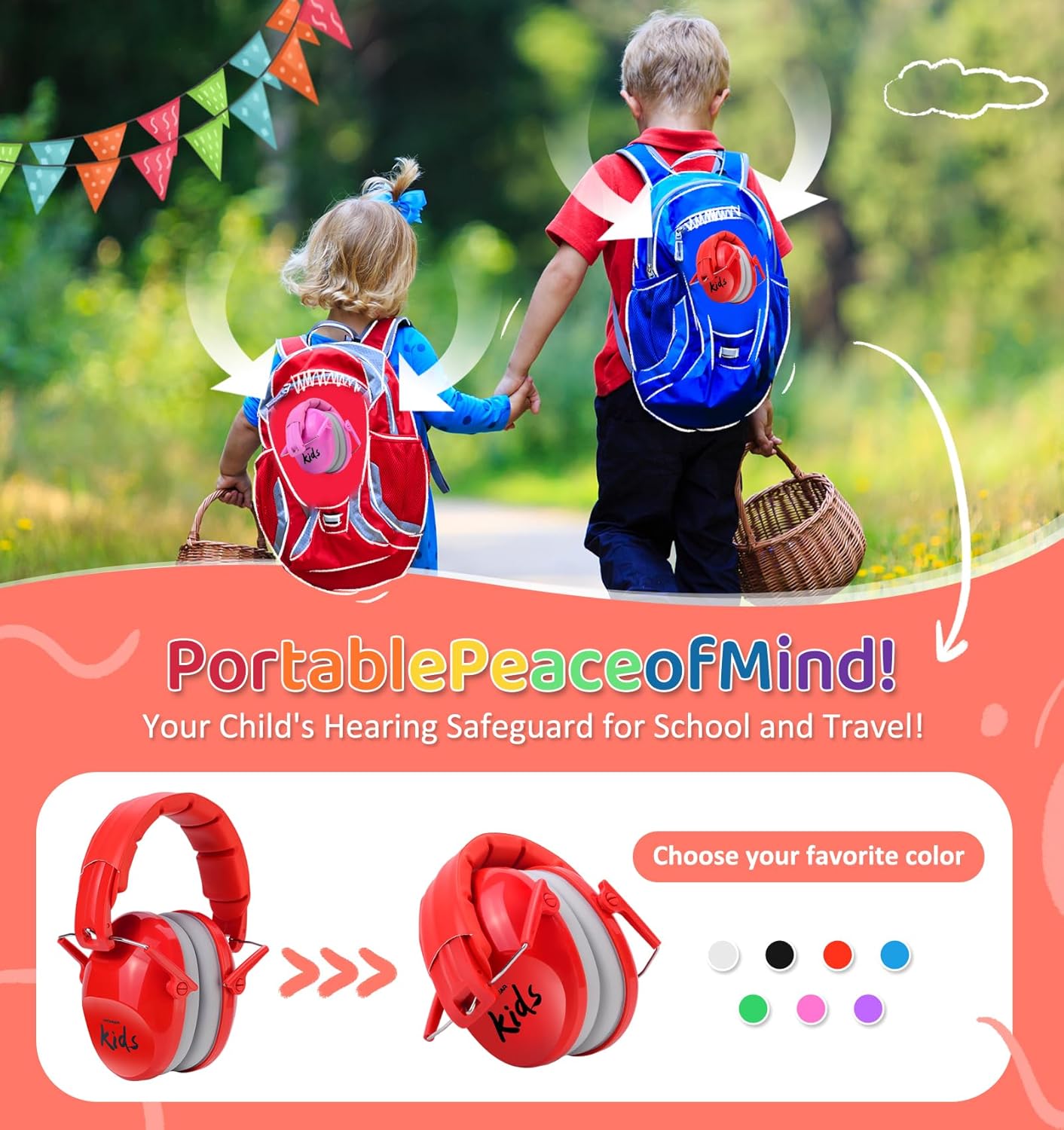 PROHEAR 032 Kids Ear Protection – Ear Muffs for Noise Reduction, 25NRR Noise Cancelling Headphones for Kids,Toddlers, Autism, Sensory Use, Hearing Protection – Orange