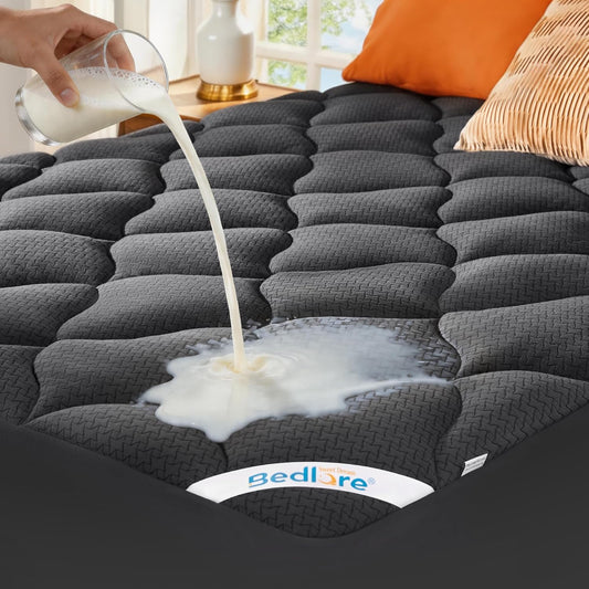BEDLORE Waterproof Queen Mattress Pad, Breathable Mattress Protector with 6-18 Inch Deep Pocket, Quilted Fitted Mattress Topper Bed Cover, Noiseless & Machine Washable