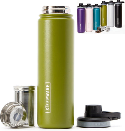 The Tea Spot Steepware Tea Tumbler and Thermos, 22oz, Tea Bottle with tea infuser for loose leaf tea or iced coffee, Sleek Double Wall Tumbler & Insulated Travel Bottle - Teal