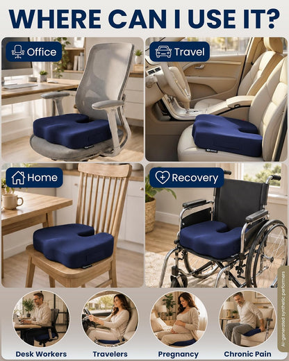 5 STARS UNITED Seat Cushion - Memory Foam Chair Cushion for Tailbone Pain Relief - Ergonomic Support for Coccyx, Sciatica & Butt - Office, Desk & Gaming Chair, Car Seat, Wheelchair, Black Suede