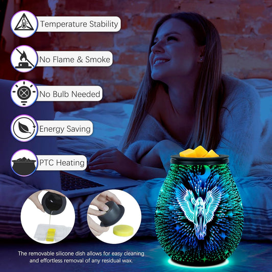 Wax Melt Warmer for Scented Wax- Glass Wax Melter for Home Fragrance with Removable Tray, Essential Oil Warmer Wax Cubes Burner Aroma Night Light for Home Office Bedroom Decor Gifts for Women