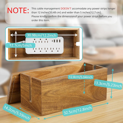 Bivvclaz Large Cable Management Box, Wooden Cord Organizer Box for Desk, Floor, Office to Hide Extension Cords Power Stripes Surge Protectors Chargers Wires, White
