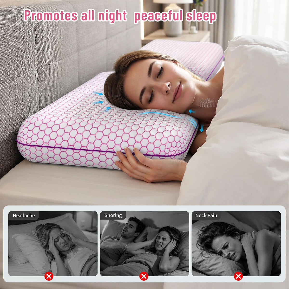 CushyOasis Bed Pillows for Sleeping 2PCS, Memory Foam, Standard Size, Blue