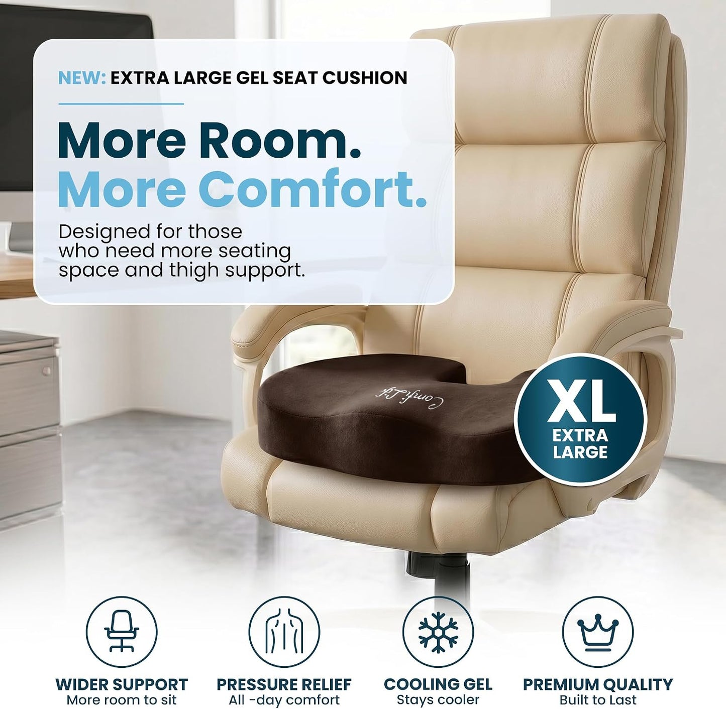 ComfiLife Gel Enhanced Seat Cushion – Office Chair Cushion – Non-Slip Gel & Memory Foam Coccyx Cushion for Tailbone Pain - Desk Chair Car Seat Cushion Driving - Sciatica & Back Pain Relief (Navy)