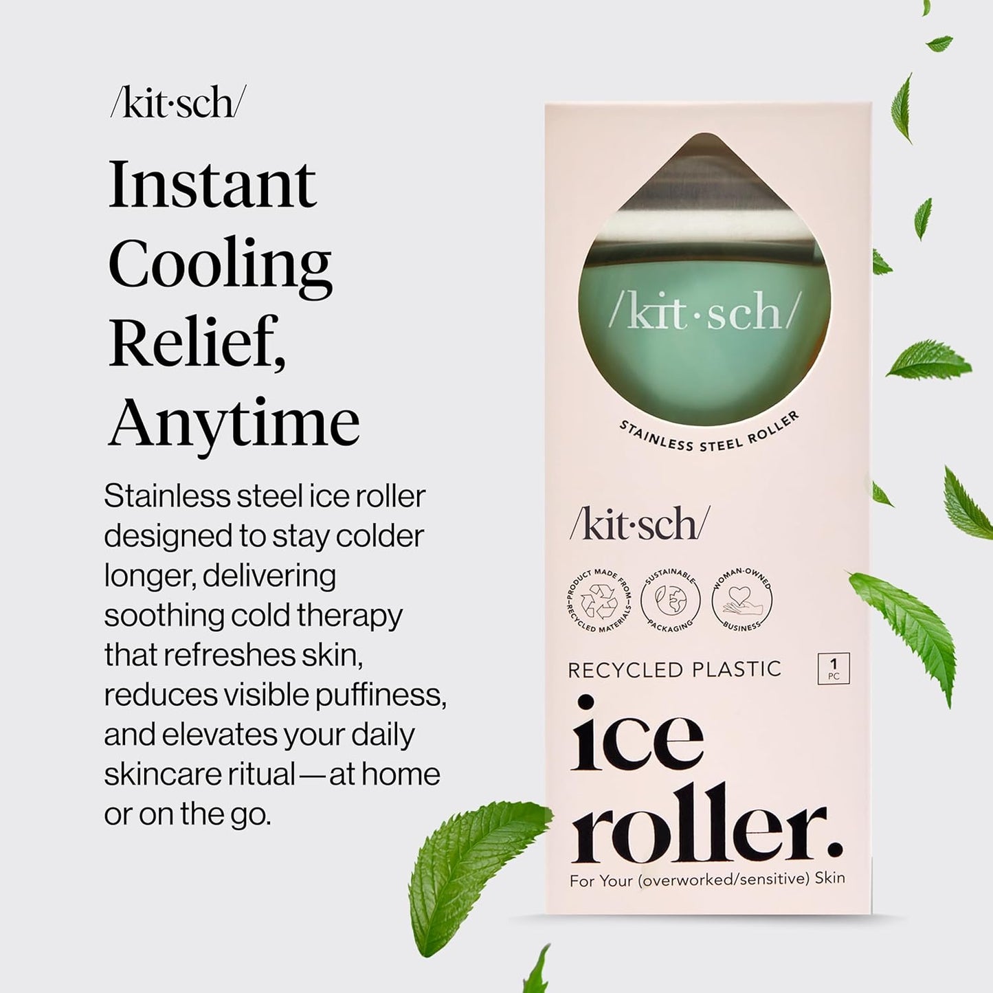 Kitsch Ice Roller for Face – Stainless Steel Ice Face Roller to Reduce Puffiness, Redness & Headaches – Cooling Facial Roller for Skin Care, Irritation Relief & Spa-Like Experience at Home-Pink