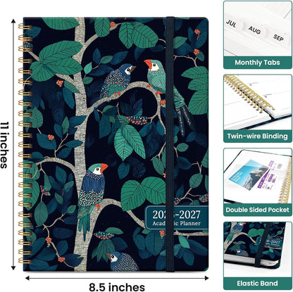 Planner 2026-2027, Academic Monthly and Weekly Calendar Planner for Women, July 2026 - June 2027, Hardcover Pretty Agenda Planner Book with Tabs, Spiral Daily Organizer for School Office Home Supplies, 6.3" x 8.5" - Blue Floral