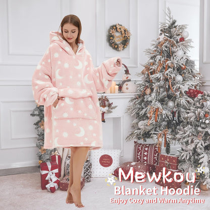 Mewkou Wearable Blanket Hoodie for Adult,Oversized Sherpa Fleece Blanket Hoodie for Women Men,Grey