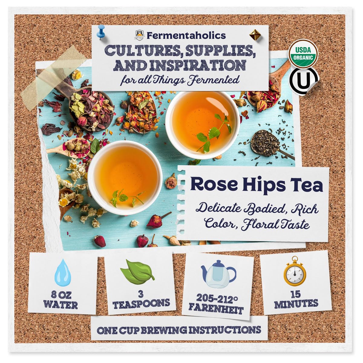 Fermentaholics Rose Hips – 4 oz – USDA Certified Organic Dried Herb – Ideal for Kombucha Secondary Fermentation