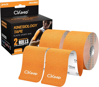 CKeep Kinesiology Tape, Uncut Premium Elastic Athletic Tape 2 Rolls, Beige | Original Cotton Latex Free Kinetic Tape, Breathable & Waterproof Sports Tape for Muscle and Joint Support, 2inch x 16ft