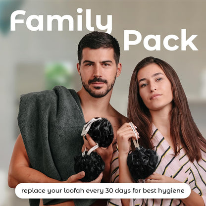 MainBasics Bath Shower Loofah Sponge Pouf Body Scrubber Exfoliator Body Wash Sponge (Set of 3, Airy Blossom)