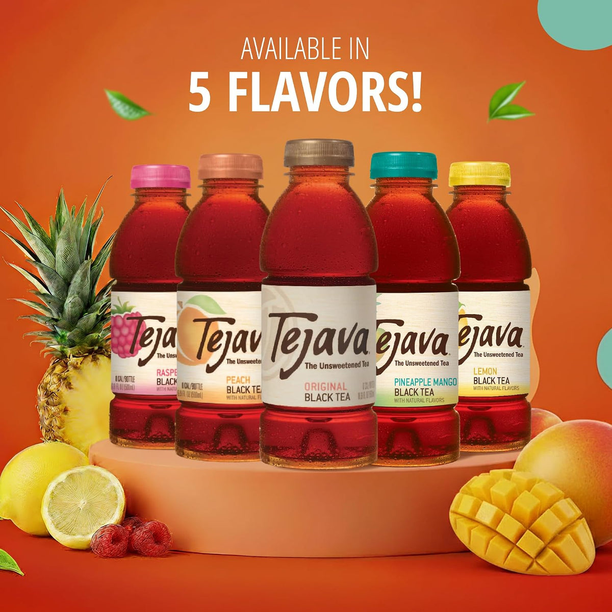 Tejava Unsweetened Raspberry Black Iced Tea, 16.9oz PET Bottles, Award Winning, Non-GMO-Verified, from Rainforest Alliance-Certified farms (12 Pack)