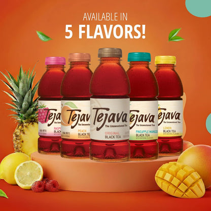 Tejava Unsweetened Raspberry Black Iced Tea, 16.9oz PET Bottles, Award Winning, Non-GMO-Verified, from Rainforest Alliance-Certified farms (12 Pack)
