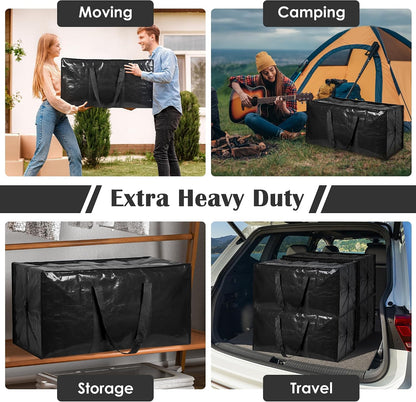 Moving Bags Heavy Duty 210GSM with Full-Open Side Zipper, 93L 220lbs Waterproof Foldable Storage Totes for College Dorm Move-In, Moving Boxes Alternative & Home Organization, Blue