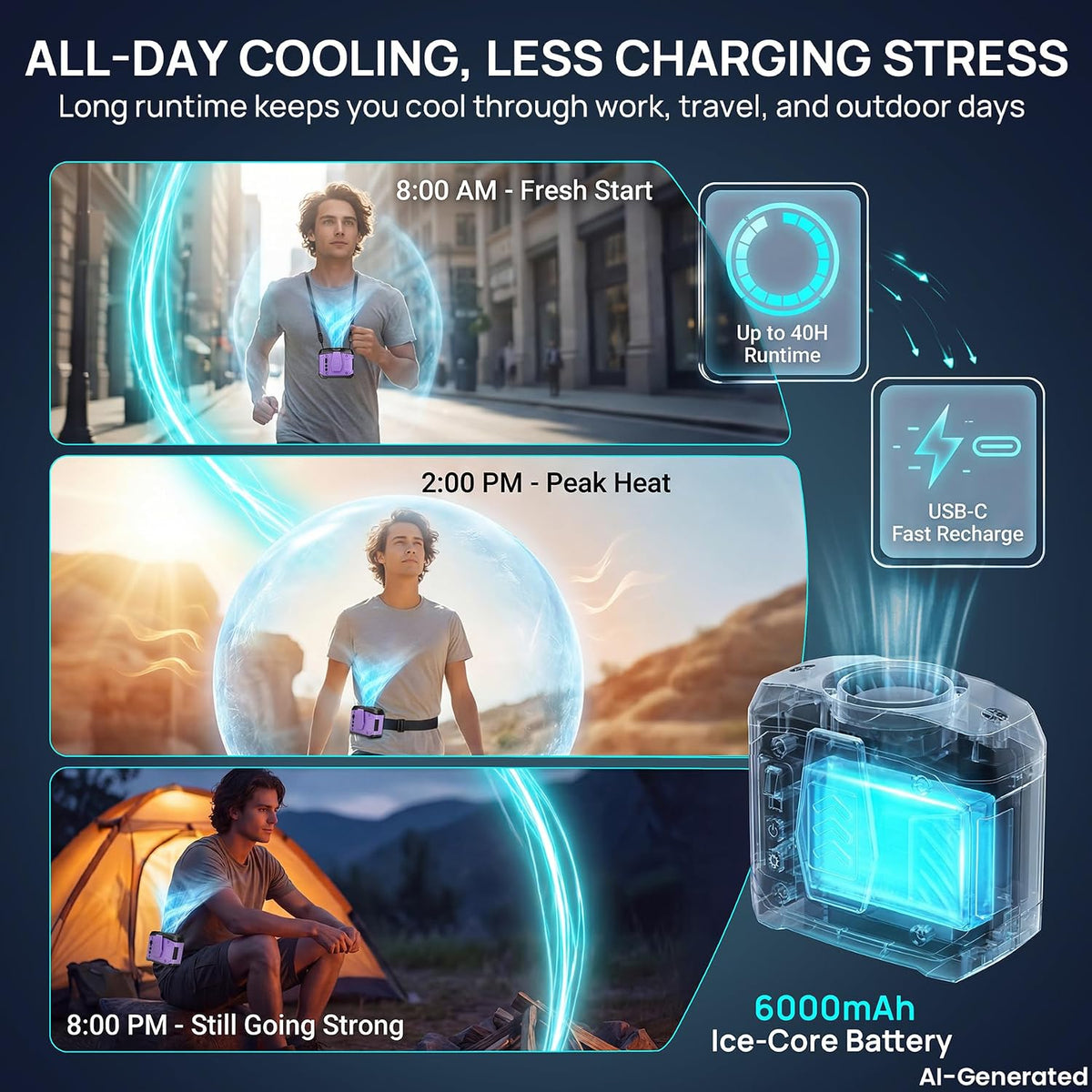 AJVV Portable Waist Fan Wearable Belt Fan Clip on Fan for Shirt, 40H Max Personal Cooling, for Camping, Outdoor, Jobsite, Travel (Off-white)