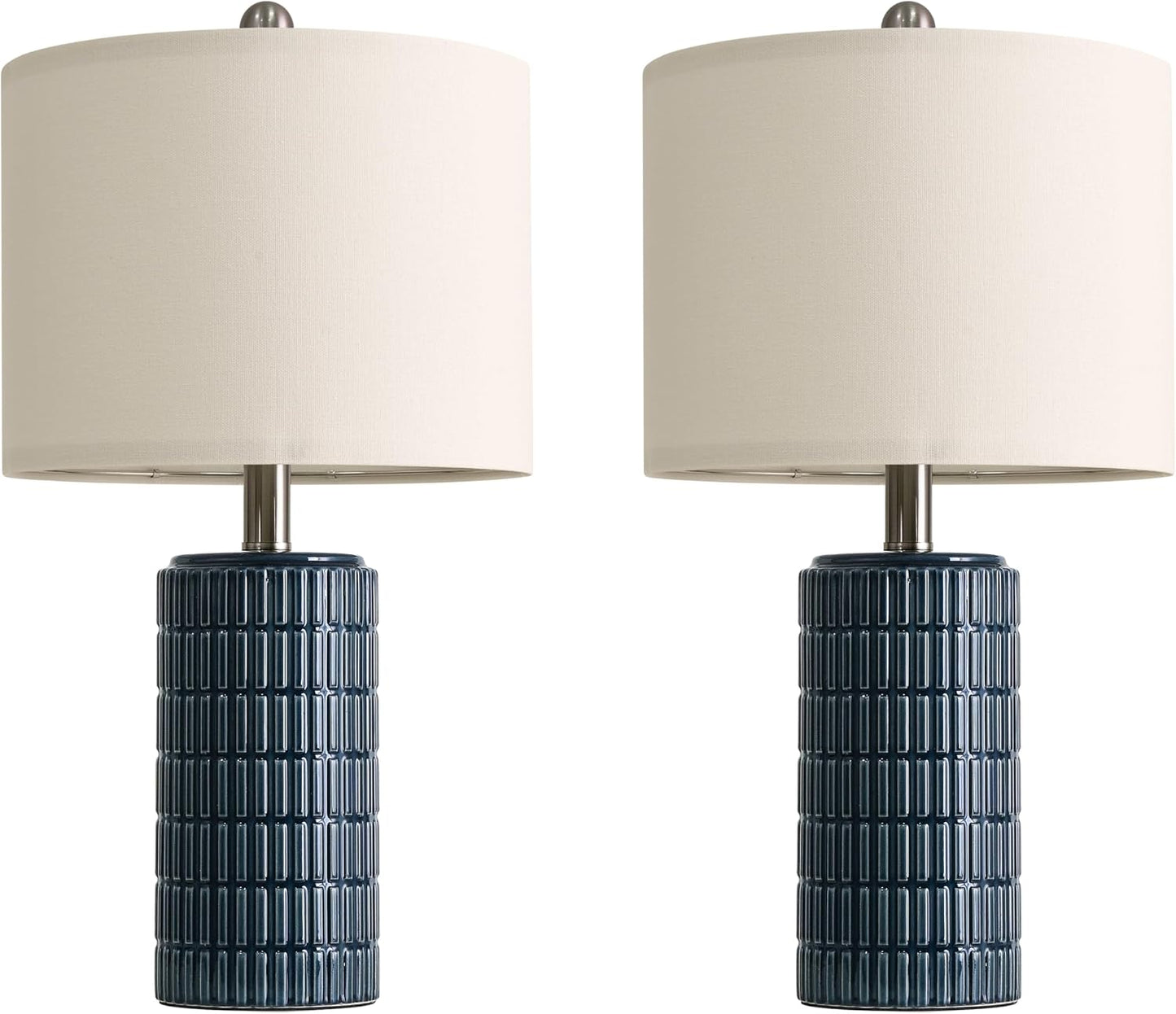 PoKat 20.75" Small Modern Ceramic Table Lamps Set of 2 for Bedroom, White Bedside Lamps for Night Stands, Farmhouse Desk Home Decor Gift Nightstand Table Lamps for Living Room End Table Beige