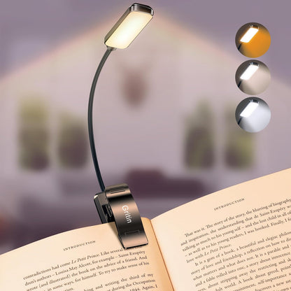 Gritin 9 LED Rechargeable Book Light for Reading in Bed | Eye Caring 3 Color Temps,Stepless Dimming Brightness,80 Hrs Runtime Small Lightweight Clip On Book Reading Light for Studying