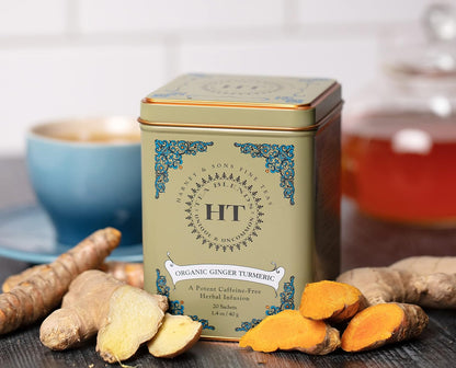 Harney & Sons HT Organic Ginger Turmeric Herbal Tea, 20 Sachets Tin