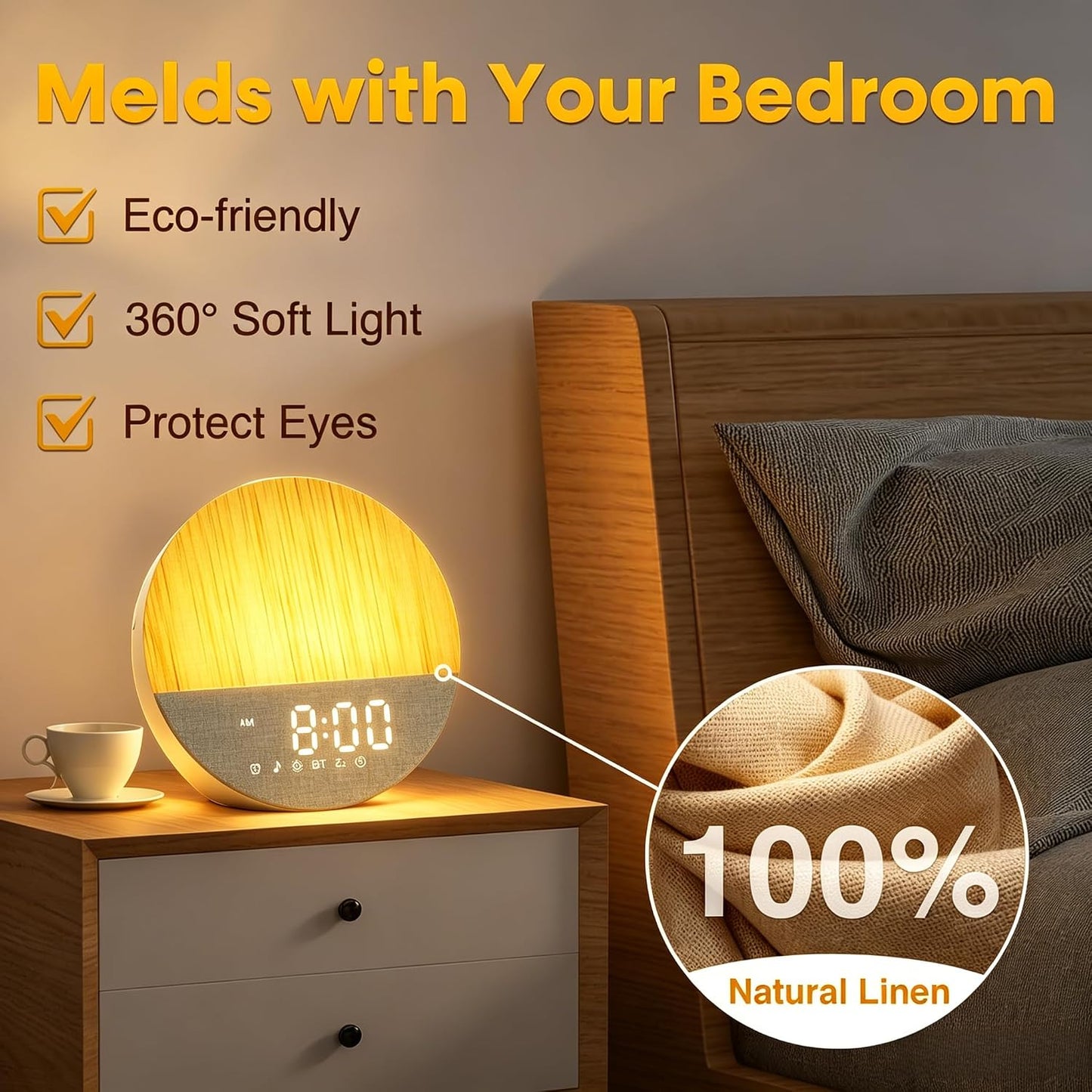 Sunrise Alarm Clock with Sounds Machine:Gentle Gradual Wake Up Light for Heavy Sleepers Relieve Anxiety Dimmable Clock with Bluetooth Memory for Bedroom - White Noise Machine with 30 Sleep Sounds