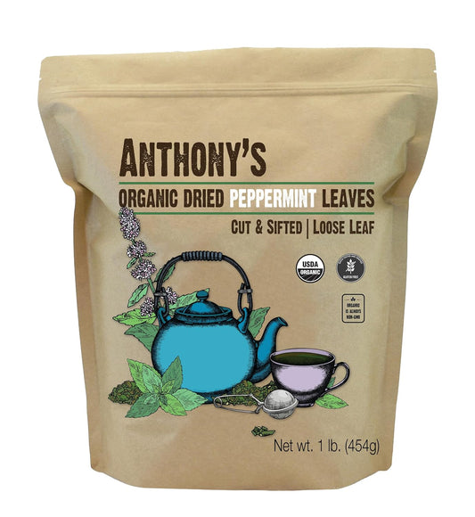 Anthony's Organic Peppermint Leaves, 1 lb, Gluten Free, Non GMO, Cut & Sifted, Keto Friendly