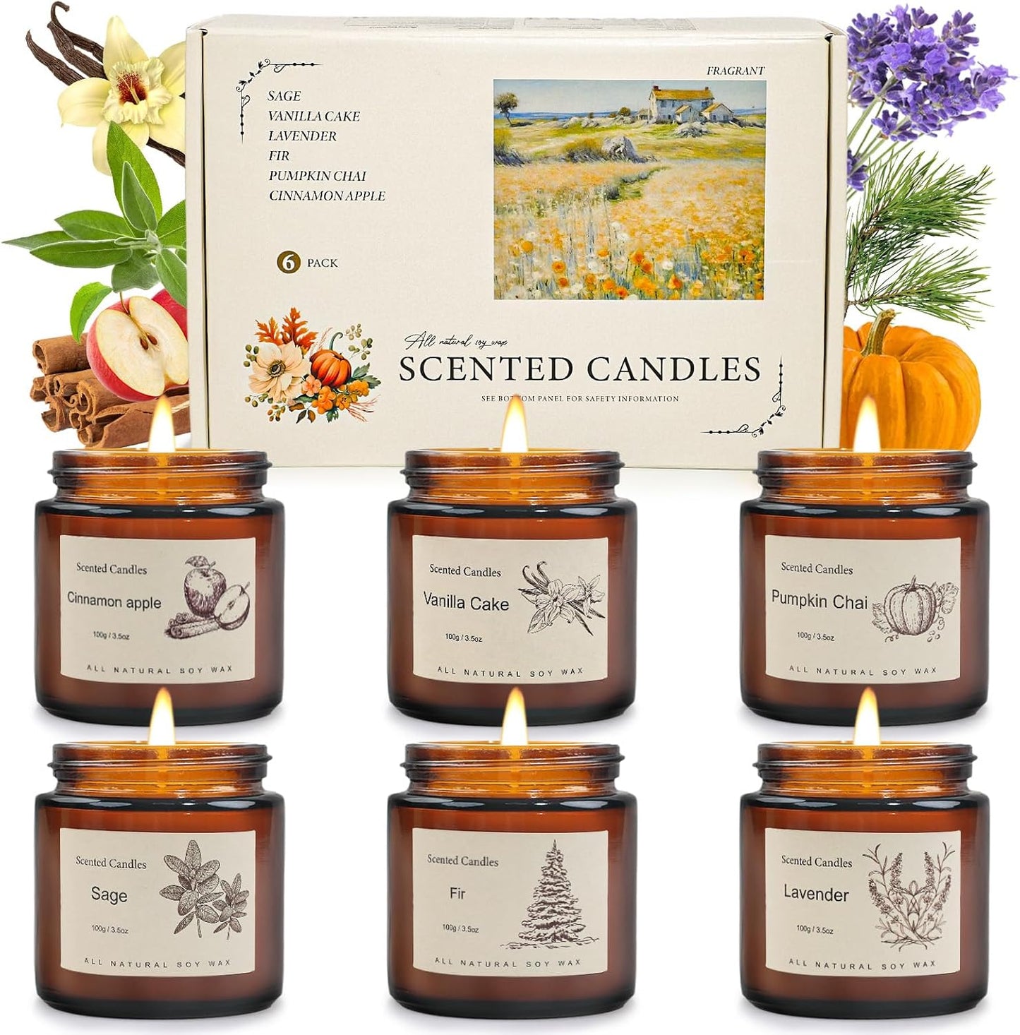6-Pack Scented Candles for Home, 3.5 Oz Soy Wax Aromatherapy Candle Gift Set, Lavender Chamomile, Eucalyptus Mint & Vanilla, Birthday Gifts for Women, Thank You Graduation Gifts