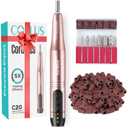 COSLUS C20 Cordless Nail Drill Electric File: Professional for Acrylic Gel Dip Powder Nails, Portable All-in-One Nail Drill Machine Kit for Manicure & Pedicure, Rechargeable Lightweight, Purple