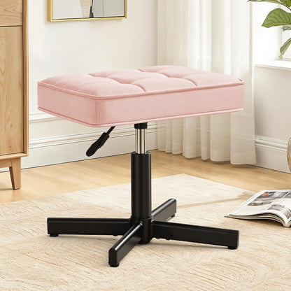 LUE BONA Adjustable Vanity Stool, Foot Rest Under Desk, 360° Swivel Vanity Chair for Makeup Room, Black Upholstered Faux Leather Ottoman for Bathroom & Living Room, 300lbs