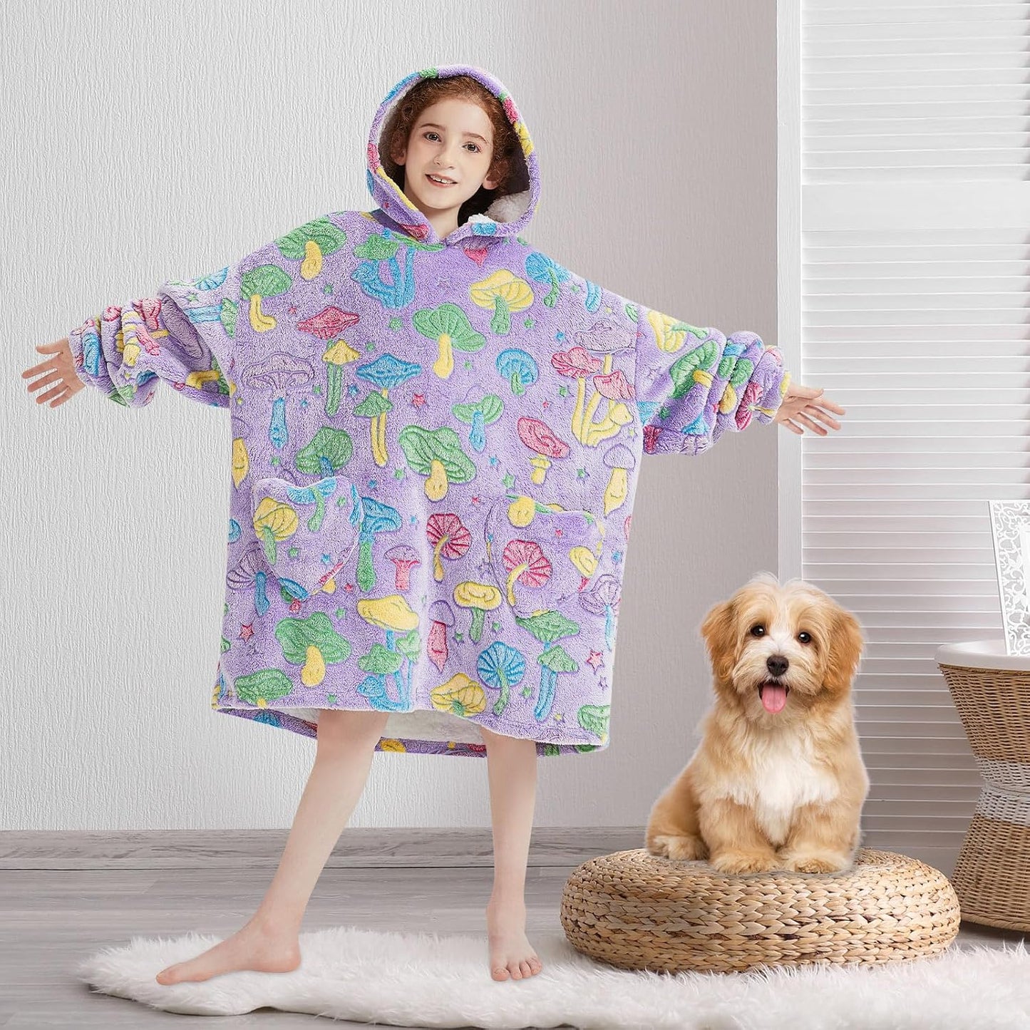 Fiosnow Glow in the Dark Unicorn Blanket Hoodies for Kids 6-13YR Oversize Wearable Blanket Hoodies for Boys Girls Teens