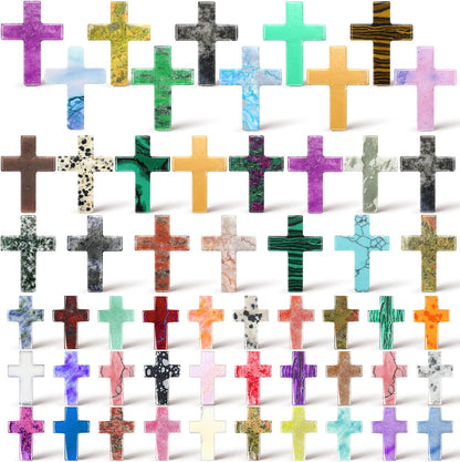 Nuenen 50 Pcs Cross Charm for Women Man Celebration Grad Decor Crystal Pocket Cross Necklace Natural Worry Stone Gift for Jewelry Making Craft Festival Decor(0.71 x 0.98 x 0.24 Inch,Fresh)