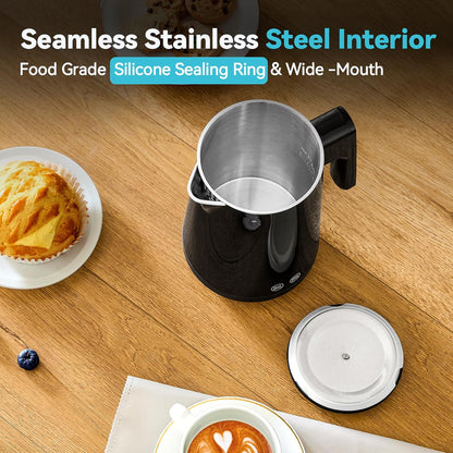 Seehot® 850ml Small Electric Kettle Temperature Control,800W Double Wall Electric Tea Kettle of 304 Stainless Steel,5 Temp Presets,Hot Water Kettle Electric,Auto Shut Off for Tea and Coffee-Black