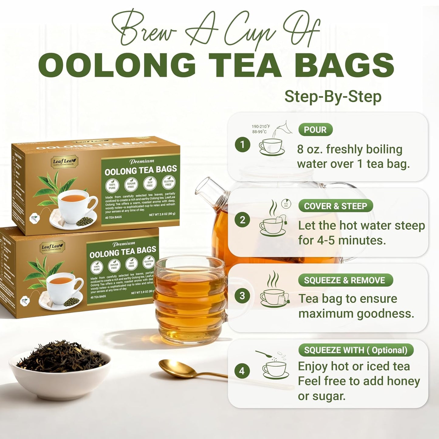 LeafLea Peppermint Tea Bags, Pure Single-Ingredient Mint Tea, 40 Count | Just Real Peppermint Leaves, Cool Refreshing Taste, Te De Menta, Caffeine-Free, Vegan, Individually Foil-Wrapped